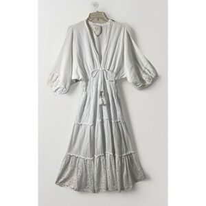 Z And L White Lace Eyelet Tiered Tasseled Maxi Dress Women's XL Boho Summer